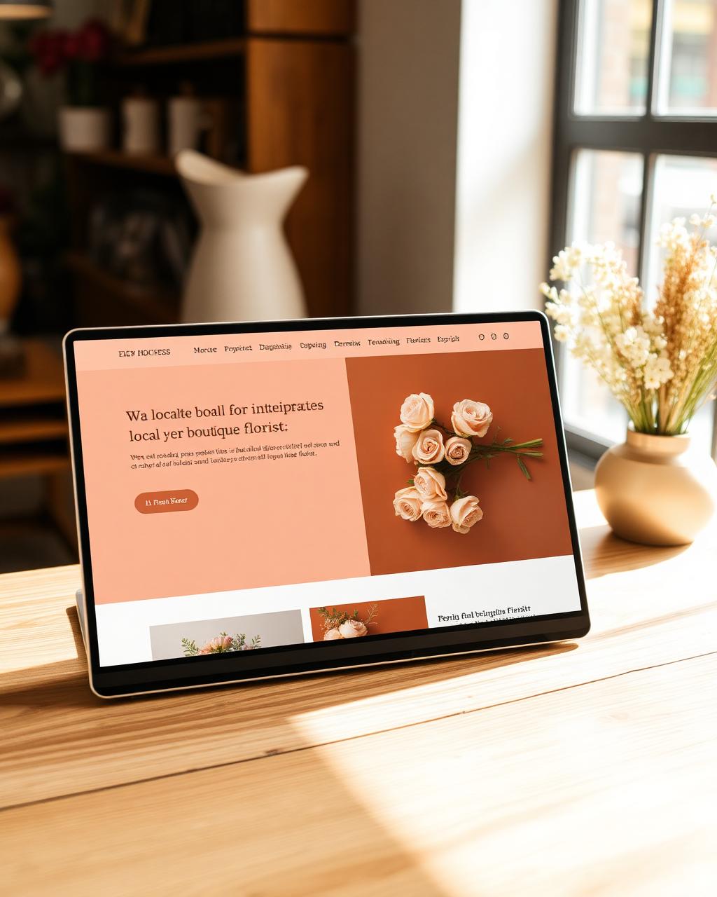 A concept design for a local florist's website, shown on a laptop